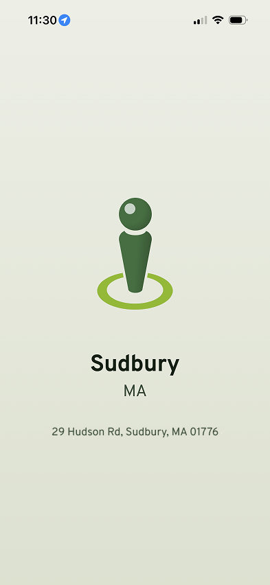 Hereish app showing full address with tap to copy